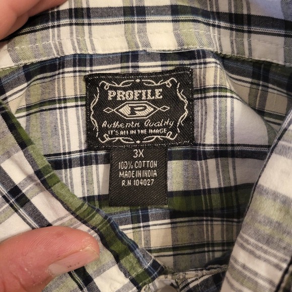 PROFILE 3X MEN GREEN AND BLUE PLAID 100% COTTON SHIRT BUTTON UP DOWN - Picture 2 of 5